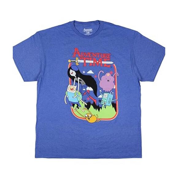 New Adventure Time T Shirt Short Sleeve Mens XXL Blue Cartoon Network Crew Neck - Picture 2 of 3